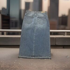 Cello long skirt womens xl denim front slit zip fly 90s distressed